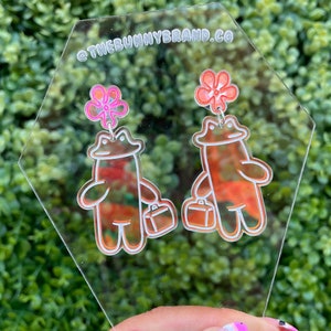 Holographic Bubble Earrings Buddies - acrylic earrings, sponge glittery charm flowers bob