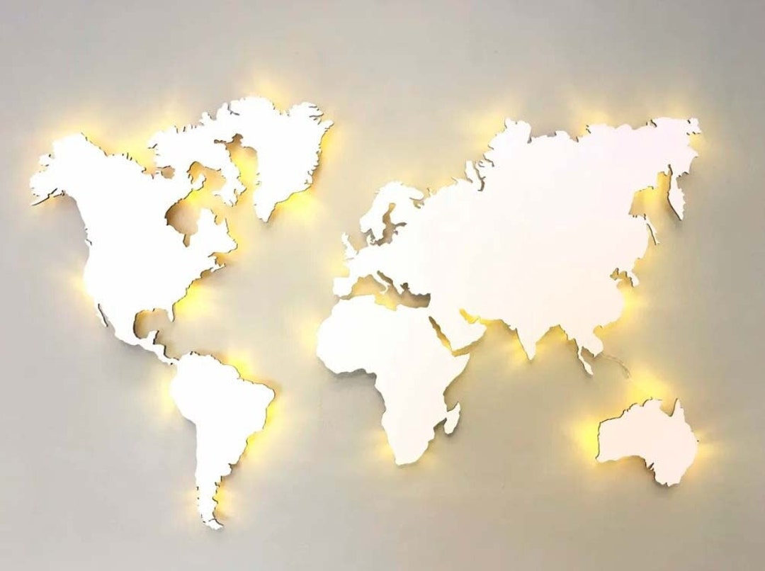 LED WORLD MAP White / Modern Home Decor / Led Wall Art / Led World Map
