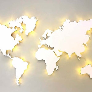 LED WORLD MAP White / Modern Home Decor / Led Wall Art / Led World Map / Led World Map White / Planisphere - Handmade - Freee Shiping