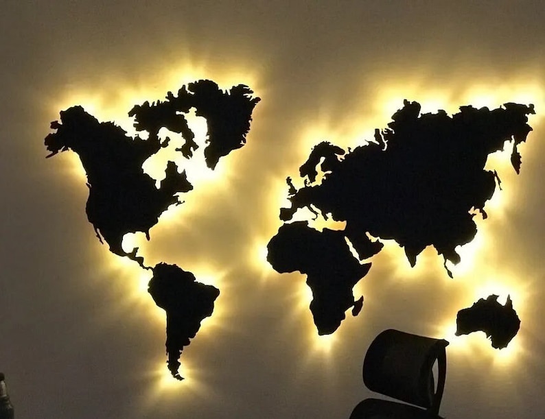 LED WORLD MAP / Wood World Map / Modern Home Decor / Living Etsy