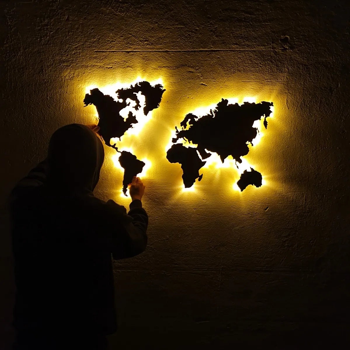 LED WORLD MAP / Wood World Map / Modern Home Decor/ Living Etsy España