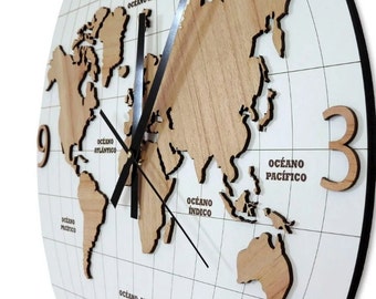 Reloj - Reloj pared -  Plane World Clock, Wooden World Map Clock - World Map Wood Clock Wall Decor, Decor Clock - Artesanal - Envio Gratis