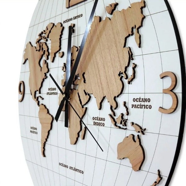 Reloj - Reloj pared -  Plane World Clock, Wooden World Map Clock - World Map Wood Clock Wall Decor, Decor Clock - Artesanal - Envio Gratis