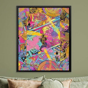 Pink Money Ace / Obra de arte vibrante inspirada en la riqueza, lienzo financiero abstracto, decoración moderna