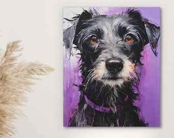 Schnauzer Dog Art - Purple Painting on Canvas, Living Room Wall Art