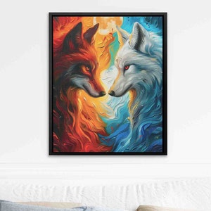 Fire and Ice Wolves Canvas Print - Elemental Harmony Art for Home Decor