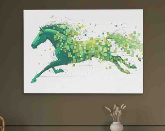 Emerald Elegance Horse in Motion - Contemporary Art Print, Dynamic Green Horse