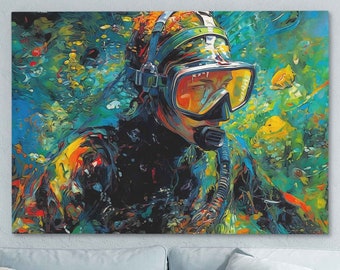 Origami Scuba Diver Art Print, Coral Cove Mixed-media (matted) - Etsy