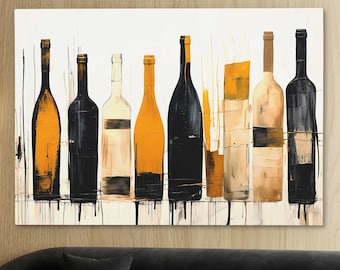 Vino Vision - Wine Bottle Canvas Art Print, Bar Decor, Wine Art Painting, Bartender Artwork