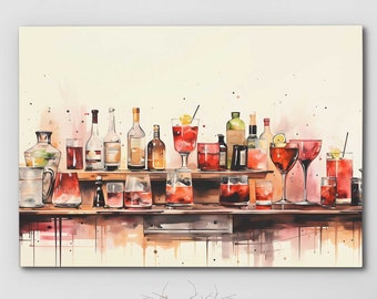 Cocktail Party - Canvas Wall Art Print, Bar Art Decor, Cocktail Art, Alcohol Painting, Bar Room Decor