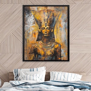 Abstract Egyptian Pharaoh Painting - White and Gold Egyptian Canvas Art