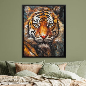Bengal Tiger Painting Above Bed Wall Decor - Large Tiger Wall Art Print