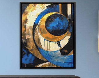 Cobalt Luxe - Abstract Gold & Black Canvas Art Print, Luxury Blue Painting, Large Wall Art, Minimalist Decor