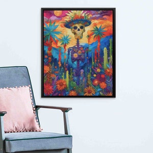 Day of the Dead Vibrant Calavera Canvas Art | Festive Floral Skull Print