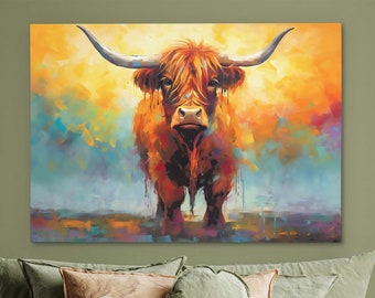 Highland Cow Painting - Farmhouse Cow Art Print - Kitchen and Bathroom Wall Decor