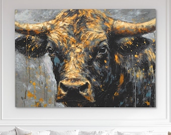Canvasafdruk bullish dromer | Zwart-gouden Wall Street Bull-kunst | Gedurfd financieel muurdecor
