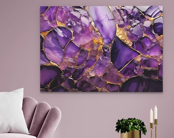 Geode Wall Art - Amethyst Purple Gold Canvas Print, Crystal Luxury Art, Bedroom Living Room Decor
