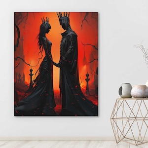 Haunting Gothic Art | Macabre King & Queen Canvas | Couples Dark Wall Art Print