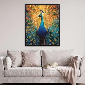 Blue Peacock, Bird Feathers Canvas Art Print - Peacock Art, Blue Feathers, Bird Painting