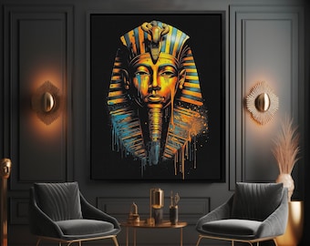 Pharaoh Canvas Print | Black & Gold Egyptian Art | Luxurious Pharaoh Painting