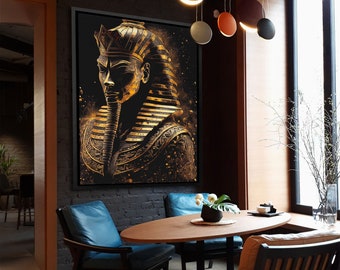 Mighty Pharaoh Black and Gold Egyptian Wall Art Print on Canvas