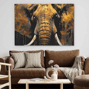 Elephant Wall art Canvas Print | Black and Gold Abstract Elephant Painting