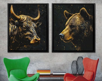 Set di stampe su tela di tori e orsi – Wall Street Stock Market Art