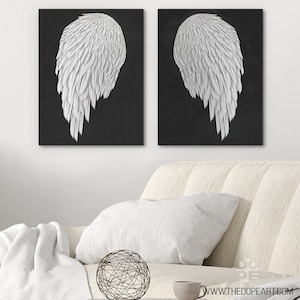 White Angel Wings 2 Piece Wall Art Set - Luxury Angel Painting Print on Canvas -  Large Framed Spiritual Decor