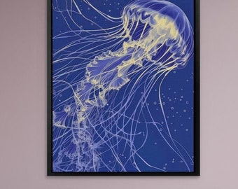 Flowing Ocean Beauty - Luminescent Jellyfish Wall Art for Coastal Decor
