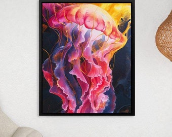 Arte fascinante de medusas oceánicas, decoración de pared de medusas, arte costero para el hogar