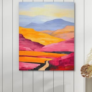 Yellow and Pink Hills - Abstract Landscape Canvas - Tranquil Sunrise Mountainscape Art