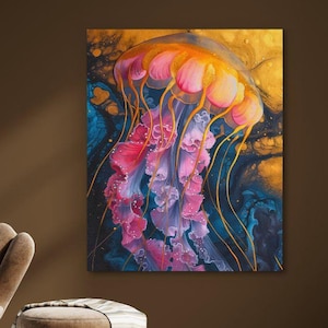 Aquatic Artistry Art Print, Ethereal Jellyfish Decor, Vibrant Marine Wall Art