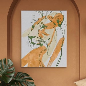 Minimalistische Löwin Kunst, Zeitgenössisches Tierdekor, Elegante Löwe Leinwand, Heilige Einsamkeit