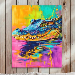 Bunte Alligator Wandkunst, Lebendiger Sumpf Tierdruck, Mutige Reptil Leinwand Malerei