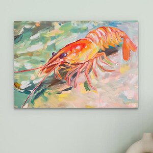 Shrimp Wall Art Print, Vibrant Seafood Kitchen Decor, Colorful Ocean Crustacean Painting