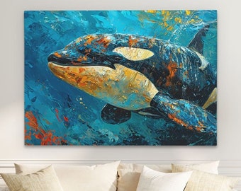 Abstract Orca Canvas Print – Majestic Marine Life Wall Art