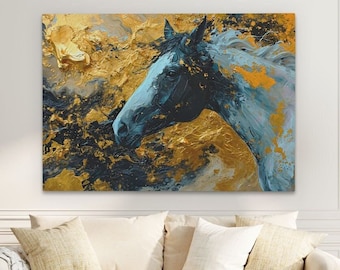Horse Galloping - Dynamic Equestrian Gold Splash Art Print, Modern Horse Canvas for Home Decor, Abstract Animal Art