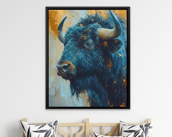 Bison's Gold Charm: Wild American Bison Wall Art for the living room