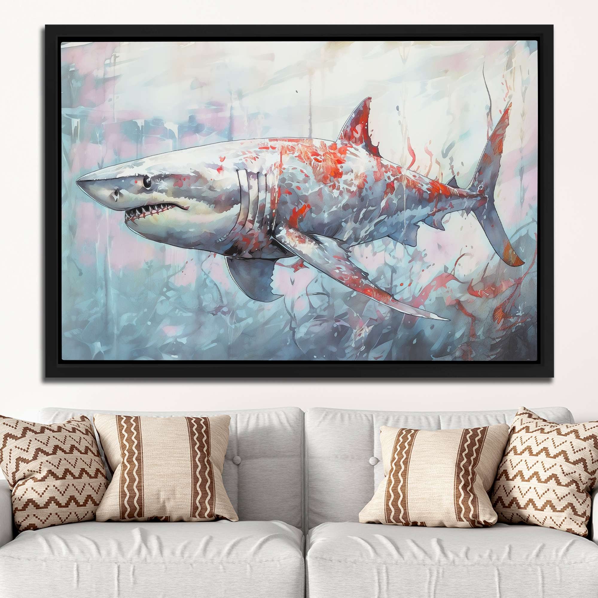 Great White Shark Painting Large Shark Canvas Art Wall Art Shark Lovers