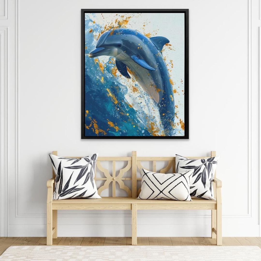Splashing Dolphin Art Print Ocean Life Vibrancy Marine Animal Wall Art ...