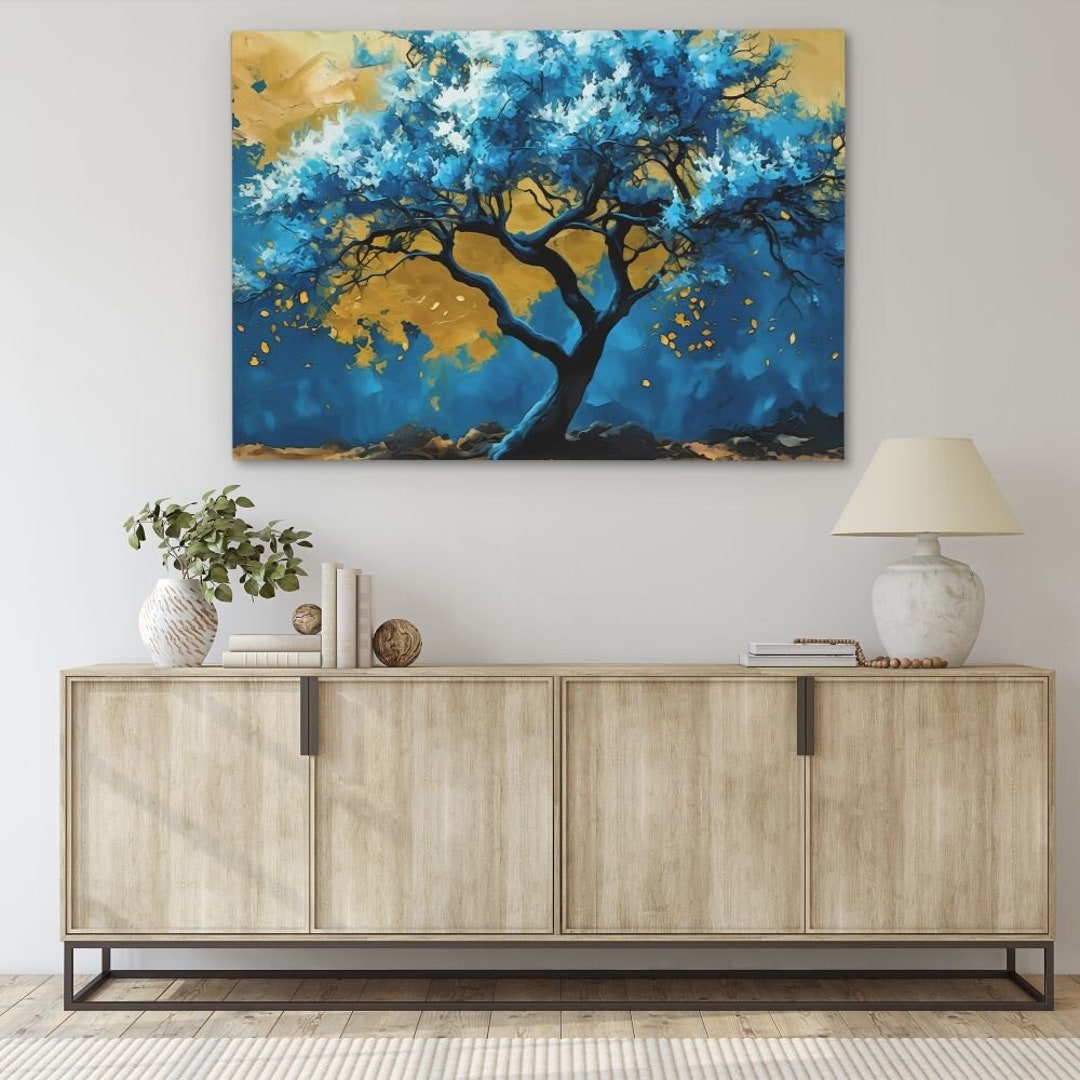 Blue Gold Tree Art Abstract Tree Canvas Modern Nature-inspired Decor - Etsy