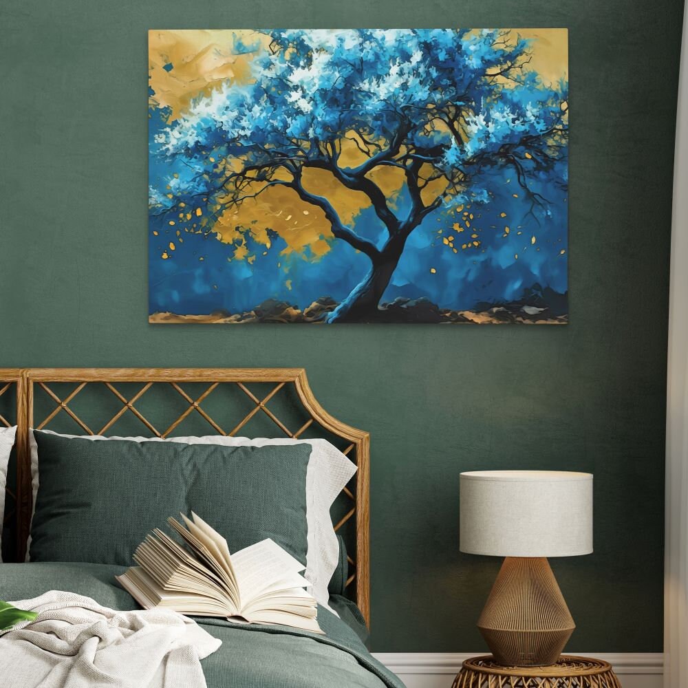 Blue Gold Tree Art Abstract Tree Canvas Modern Nature-inspired Decor - Etsy