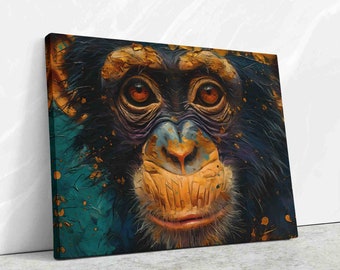 Cheerful Chimp Abstract Art Print | Wildlife Expressionist Painting | Modern Animal Decor