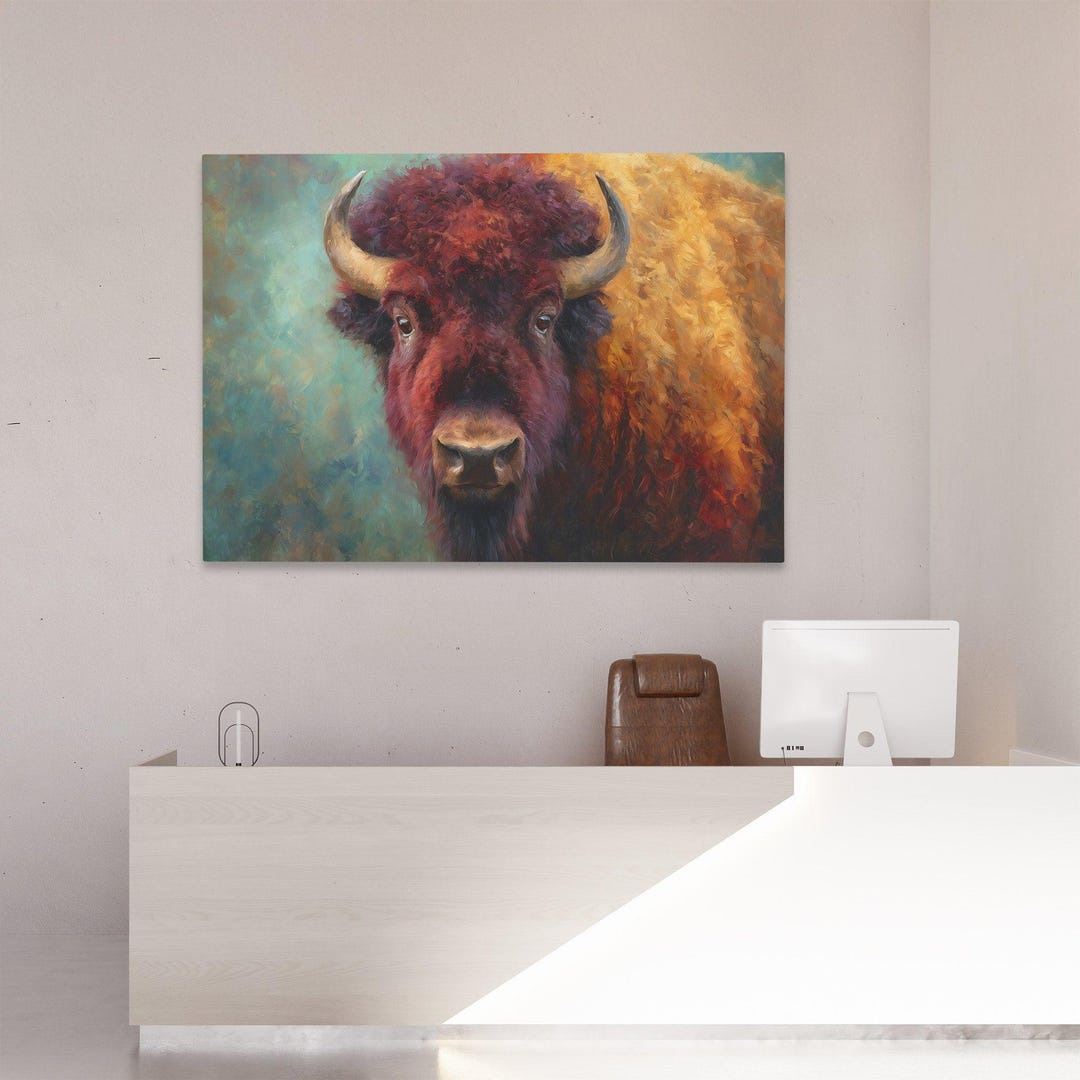 Bison Wall Art – American Buffalo Canvas Print, Impressionist Wildlife ...