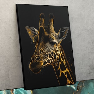 Giraffe Grazing Canvas Wall Art - African Art Giraffe Decor