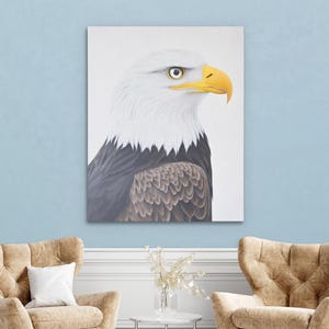 Minimalist Bald Eagle Portrait, American Symbol Wall Art, Patriotic Bird Canvas Print
