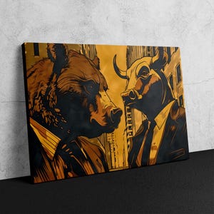 Wall Street Art - Market Rivalry, Bull vs Bear, Financial Decor, Money Art