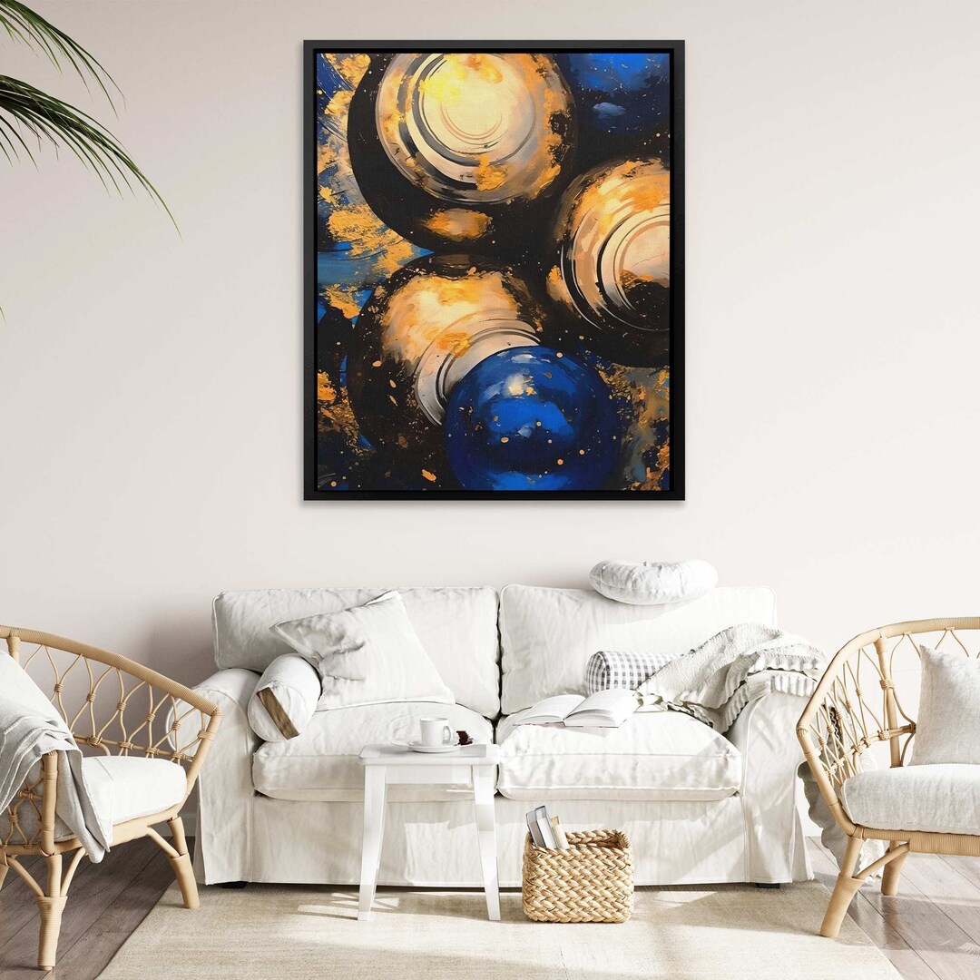 Blue Gold Abstract Art for Living Room Wall Luxury Office Etsy