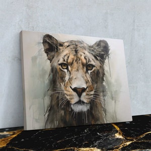 Löwin Herz - Leinwand Kunstdruck, Löwin Gemälde, Küche & Bad Wandkunst