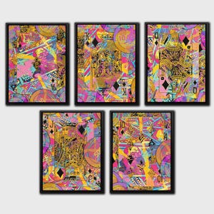 Conjunto de telas Royal Flush Pink Diamonds - Arte de parede com mãos de pôquer vibrantes, coleção de decoração para sala de jogos